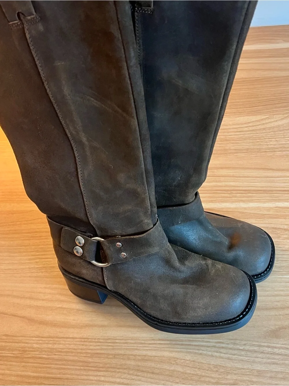By Anthropologie Tall Moto Boots Brown Suede Knee-High Riding Boots NWOT